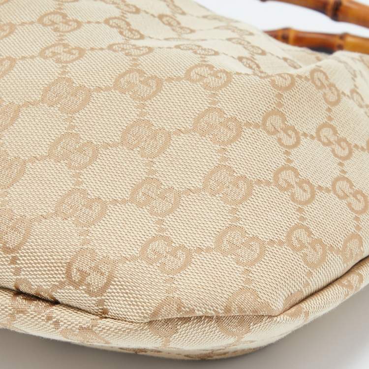 Pre Owned Gucci Beige GG Canvas and Leather Bamboo Handle Hobo