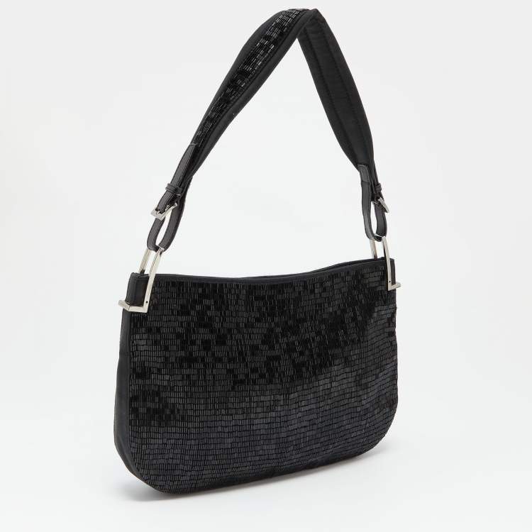 Pre Owned Gucci Black Satin and Beaded Hobo 