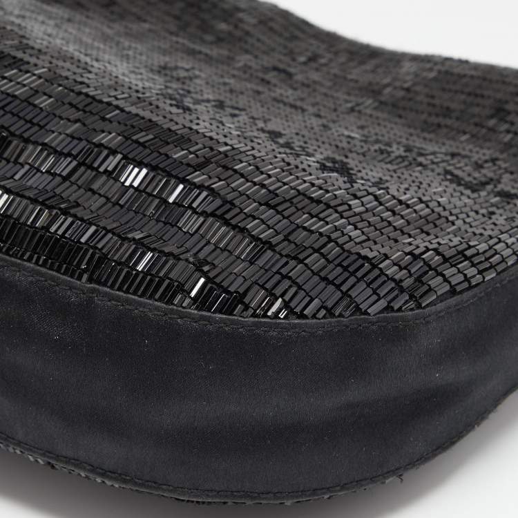 Pre Owned Gucci Black Satin and Beaded Hobo 