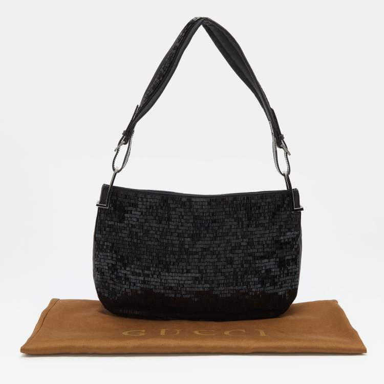 Pre Owned Gucci Black Satin and Beaded Hobo 
