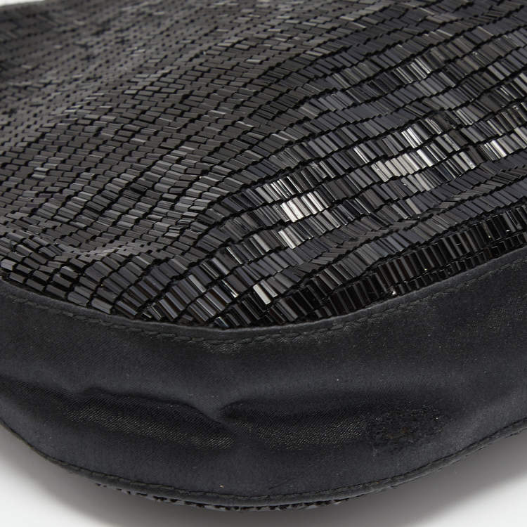 Pre Owned Gucci Black Satin and Beaded Hobo 