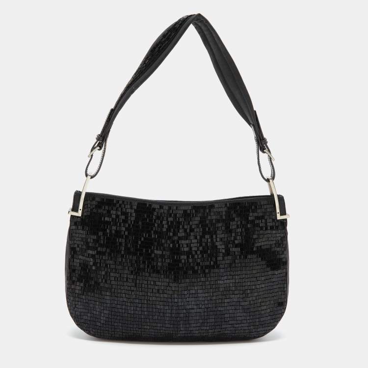 Pre Owned Gucci Black Satin and Beaded Hobo 