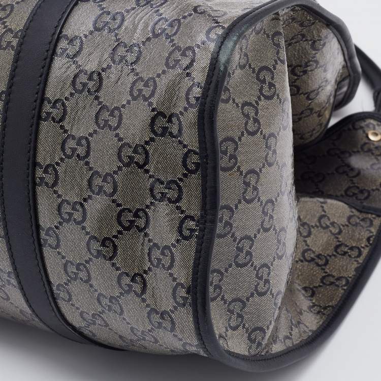 Pre Owned Gucci Grey/Black GG Crystal Canvas and Leather Large Bardot Joy Tote