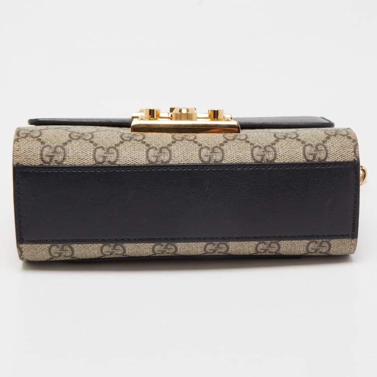 Pre Owned Gucci Black/Beige GG Supreme Canvas and Leather Small Padlock Shoulder Bag