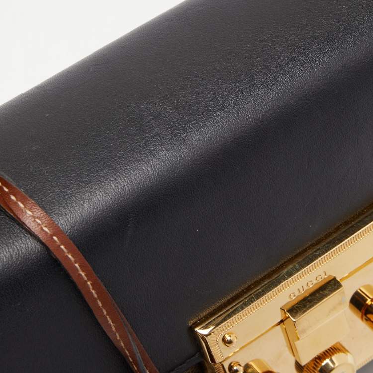 Pre Owned Gucci Black/Beige GG Supreme Canvas and Leather Small Padlock Shoulder Bag