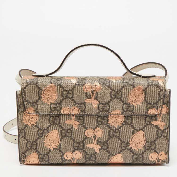 Pre Owned Gucci Brown/Beige GG Supreme Canvas Berry Print Mini Padlock Shoulder Bag