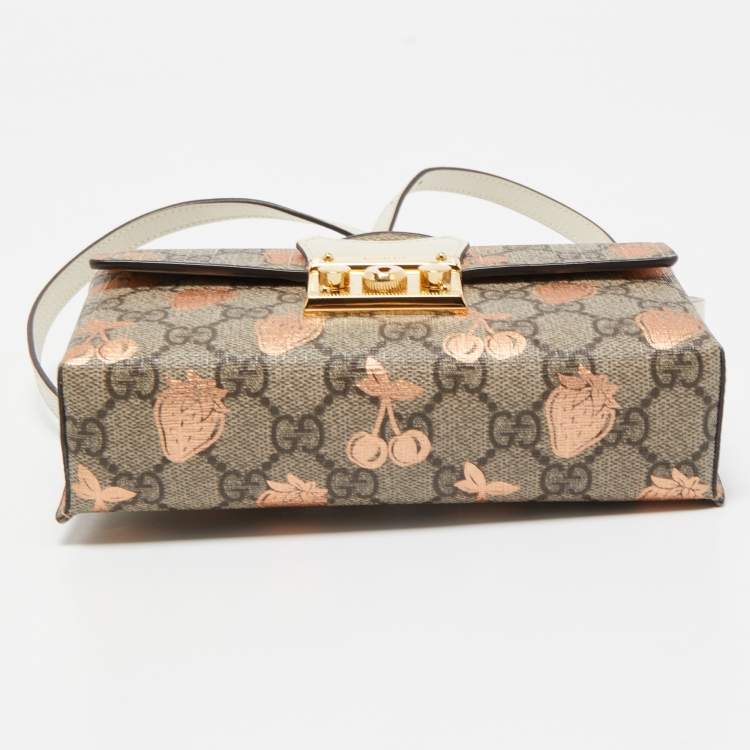 Pre Owned Gucci Brown/Beige GG Supreme Canvas Berry Print Mini Padlock Shoulder Bag