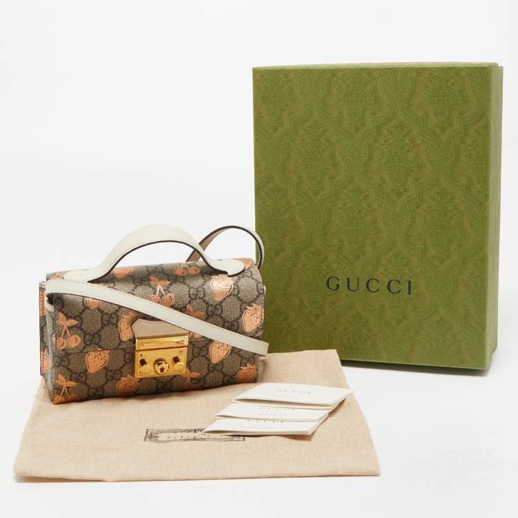 Pre Owned Gucci Brown/Beige GG Supreme Canvas Berry Print Mini Padlock Shoulder Bag