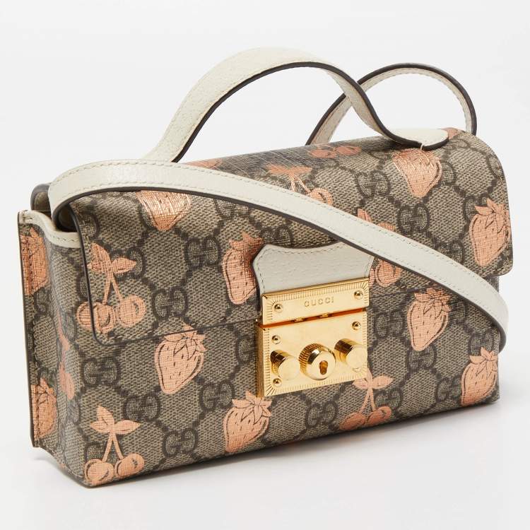 Pre Owned Gucci Brown/Beige GG Supreme Canvas Berry Print Mini Padlock Shoulder Bag