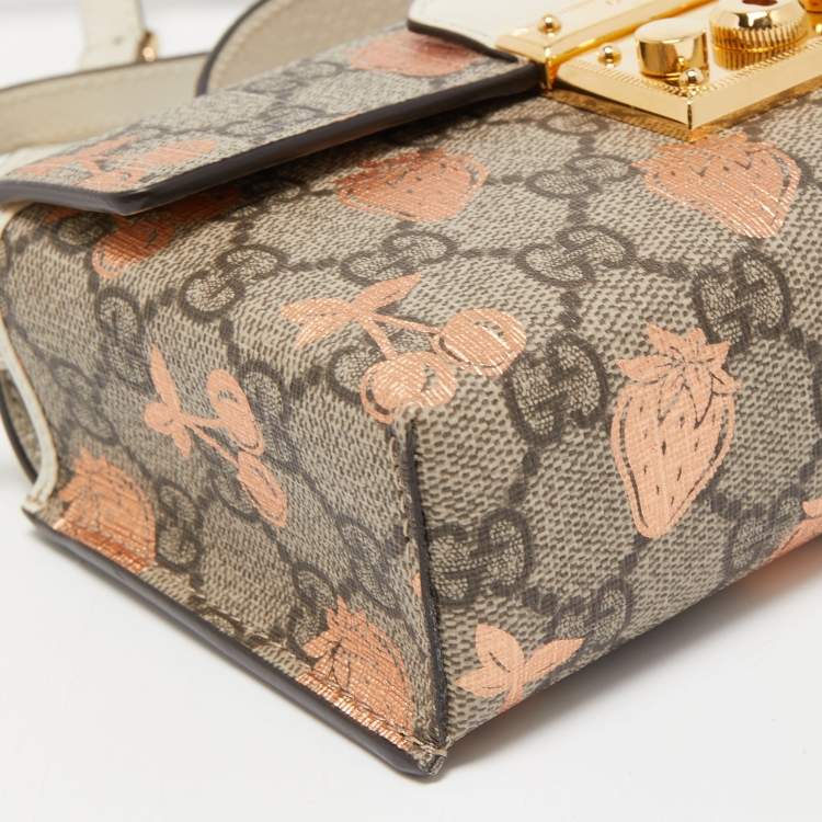 Pre Owned Gucci Brown/Beige GG Supreme Canvas Berry Print Mini Padlock Shoulder Bag