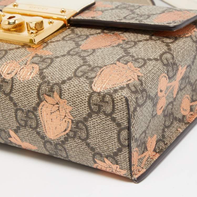 Pre Owned Gucci Brown/Beige GG Supreme Canvas Berry Print Mini Padlock Shoulder Bag