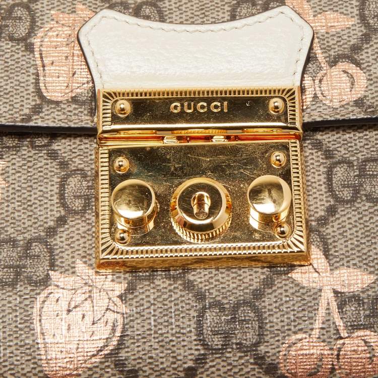 Pre Owned Gucci Brown/Beige GG Supreme Canvas Berry Print Mini Padlock Shoulder Bag