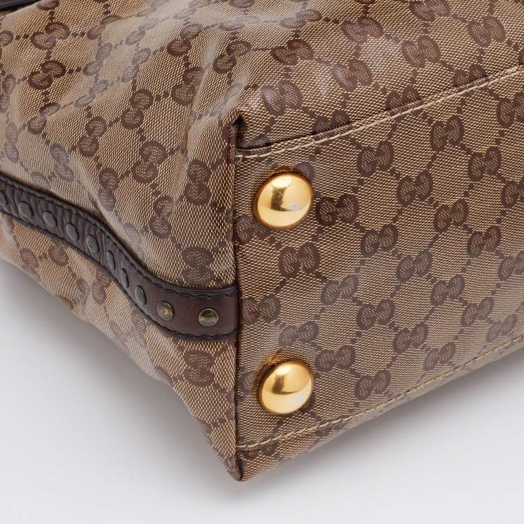 Pre Owned Gucci Beige/Ebony GG Crystal Coated Canvas Large Babouska Heart Tote
