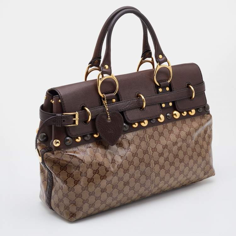 Pre Owned Gucci Beige/Ebony GG Crystal Coated Canvas Large Babouska Heart Tote