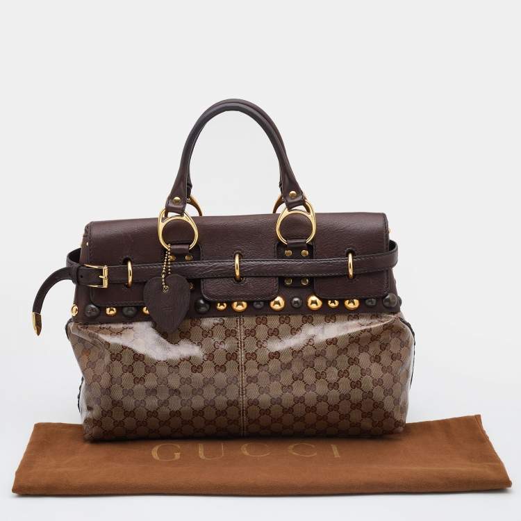 Pre Owned Gucci Beige/Ebony GG Crystal Coated Canvas Large Babouska Heart Tote