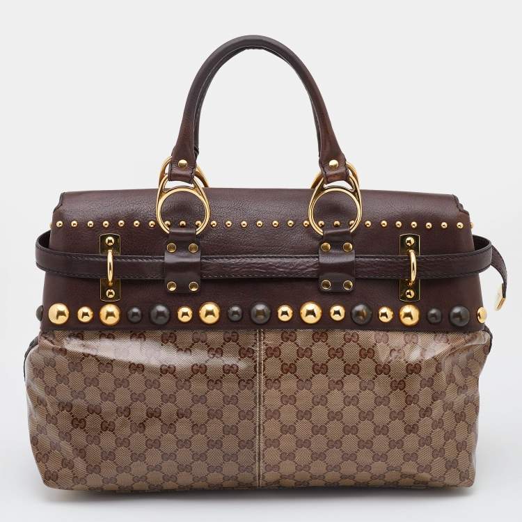 Pre Owned Gucci Beige/Ebony GG Crystal Coated Canvas Large Babouska Heart Tote