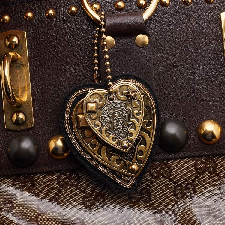 Pre Owned Gucci Beige/Ebony GG Crystal Coated Canvas Large Babouska Heart Tote