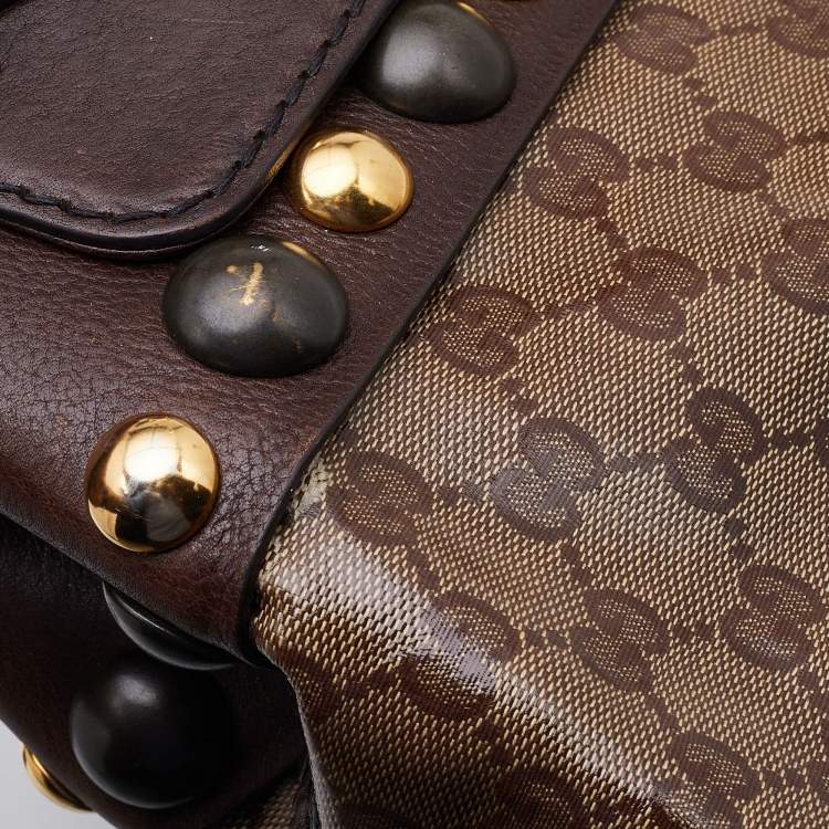 Pre Owned Gucci Beige/Ebony GG Crystal Coated Canvas Large Babouska Heart Tote