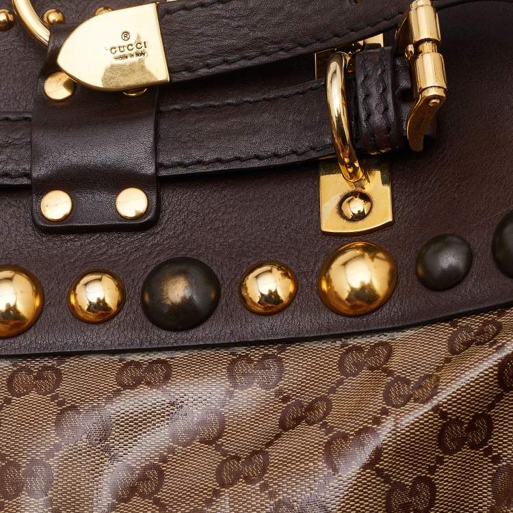 Pre Owned Gucci Beige/Ebony GG Crystal Coated Canvas Large Babouska Heart Tote
