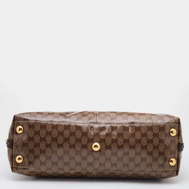 Pre Owned Gucci Beige/Ebony GG Crystal Coated Canvas Large Babouska Heart Tote