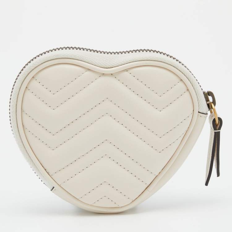 Pre Owned Gucci Cream Leather GG Marmont Heart Coin Purse