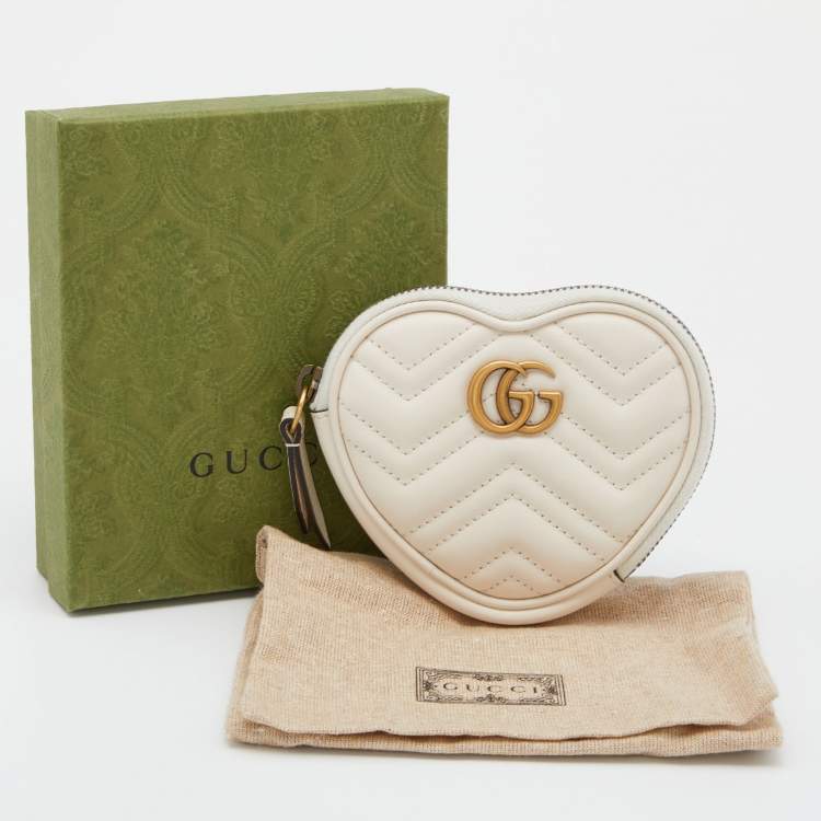 Pre Owned Gucci Cream Leather GG Marmont Heart Coin Purse