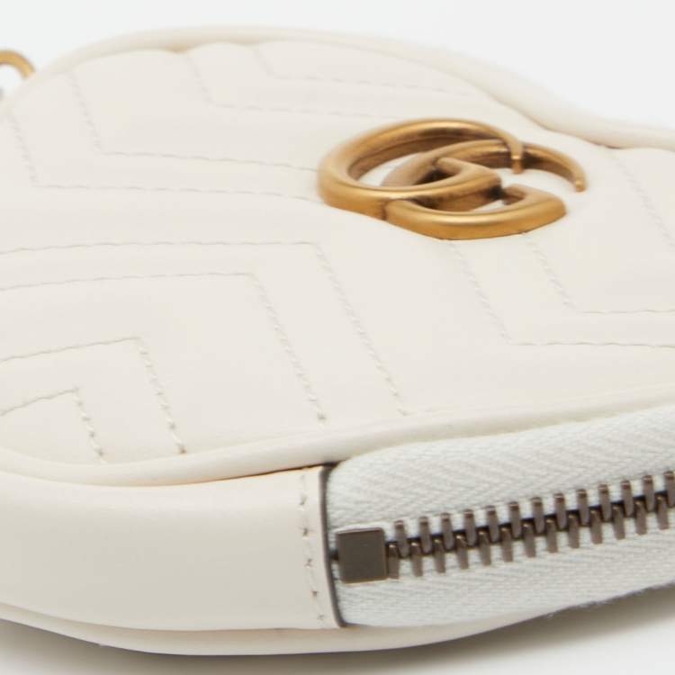 Pre Owned Gucci Cream Leather GG Marmont Heart Coin Purse