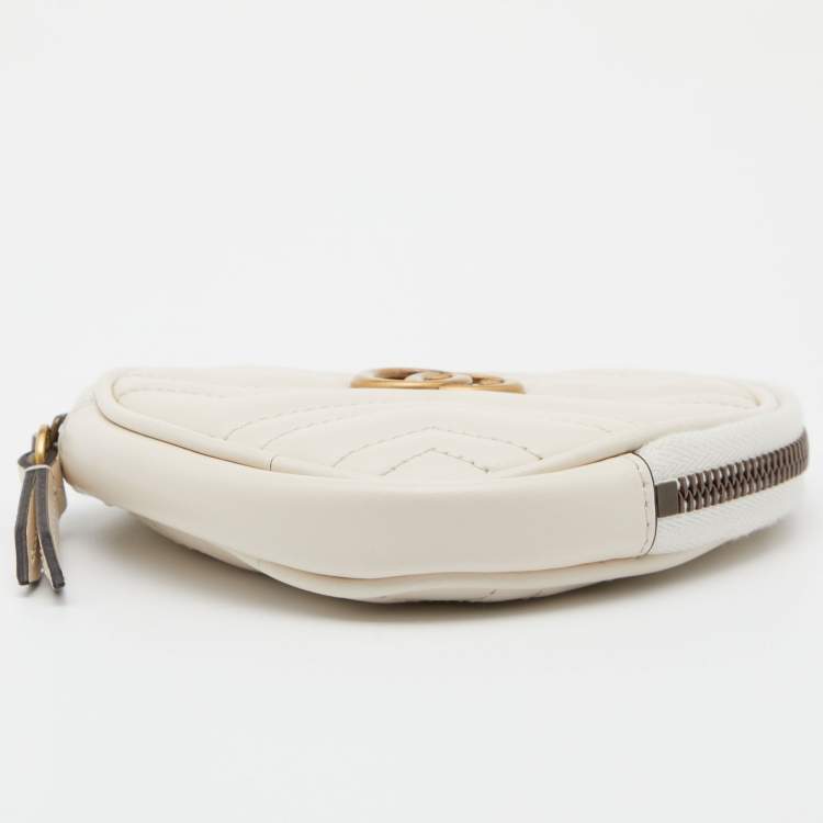 Pre Owned Gucci Cream Leather GG Marmont Heart Coin Purse