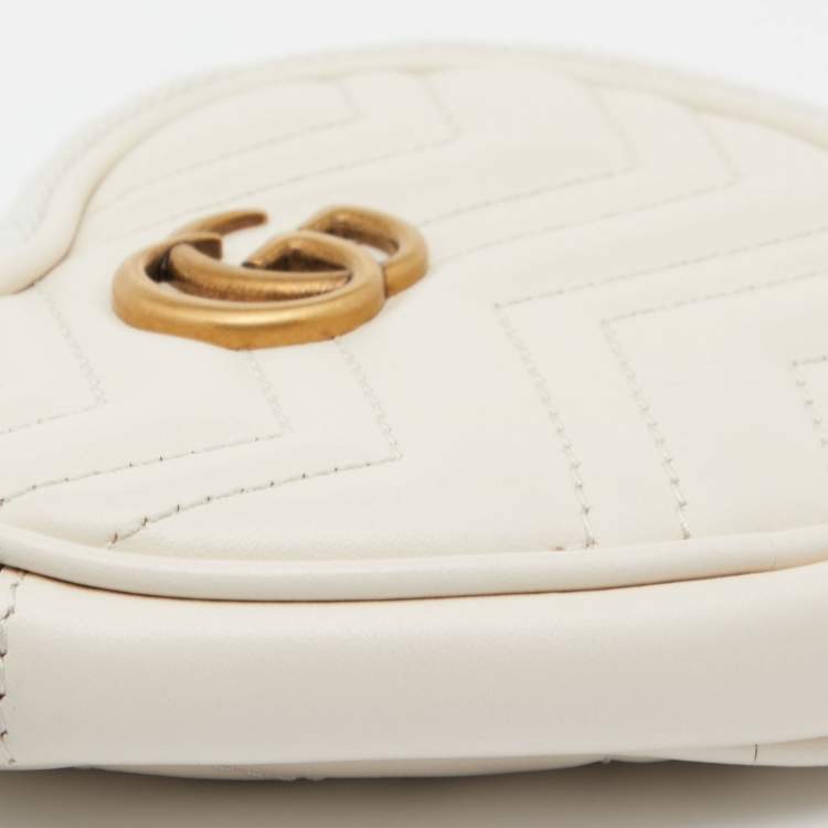 Pre Owned Gucci Cream Leather GG Marmont Heart Coin Purse