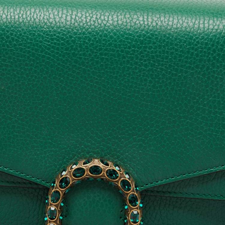 Pre Owned Gucci Green Leather Medium Dionysus Shoulder Bag