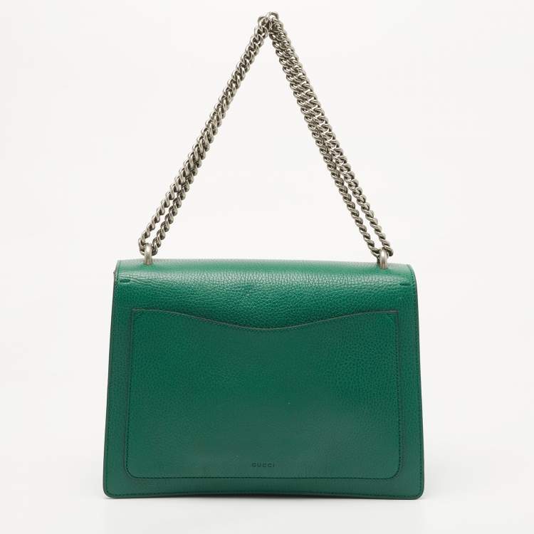 Pre Owned Gucci Green Leather Medium Dionysus Shoulder Bag