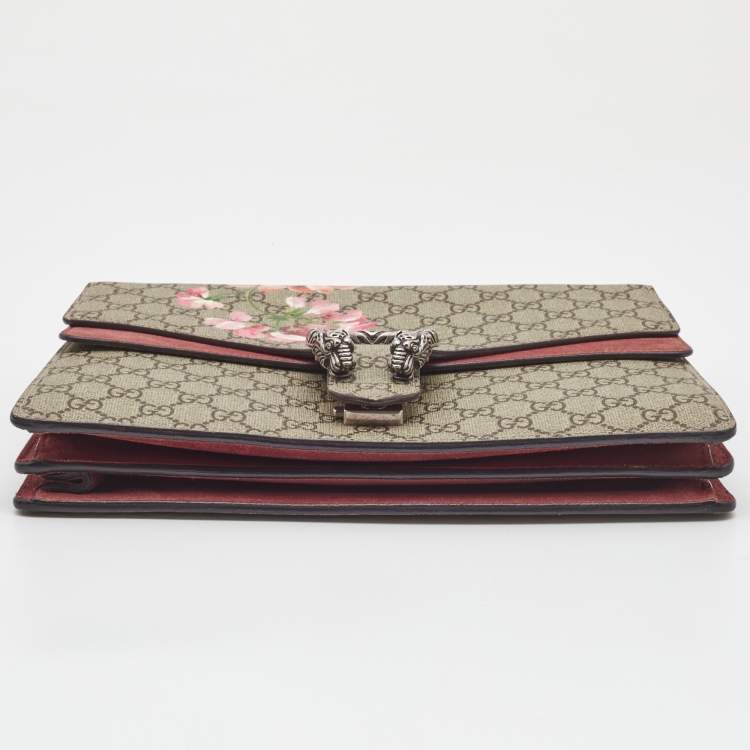 Pre Owned Gucci Old Rose/Beige GG Supreme Canvas and Suede Medium Blooms Dionysus Shoulder Bag