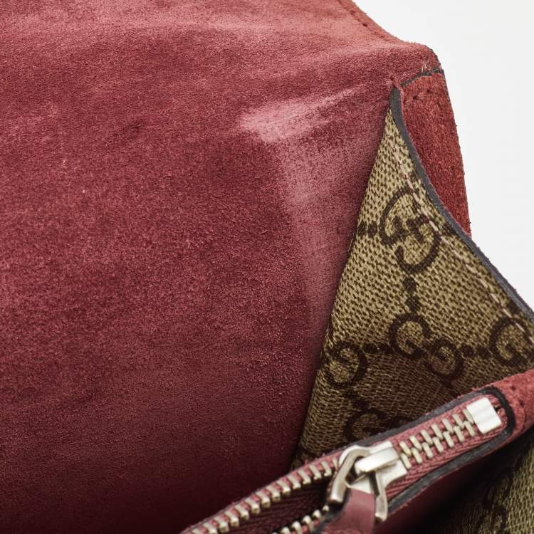 Pre Owned Gucci Old Rose/Beige GG Supreme Canvas and Suede Medium Blooms Dionysus Shoulder Bag