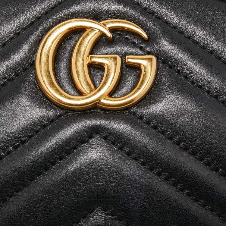 Pre Owned Gucci Black Matelassé Leather GG Marmont Belt Bag