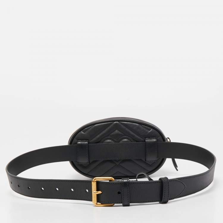Pre Owned Gucci Black Matelassé Leather GG Marmont Belt Bag