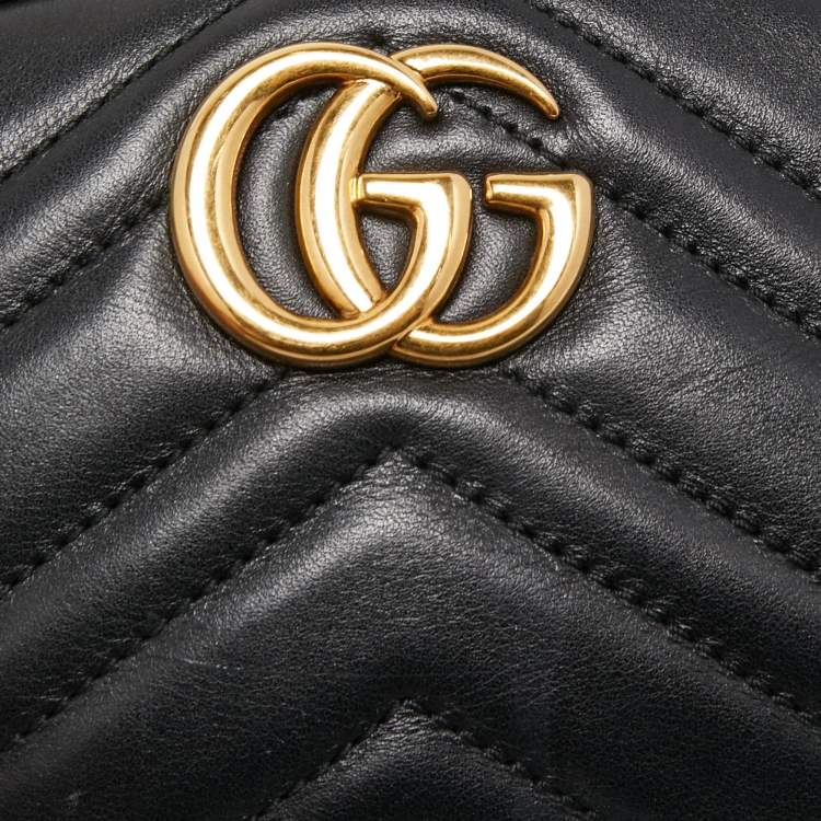 Pre Owned Gucci Black Matelassé Leather GG Marmont Belt Bag