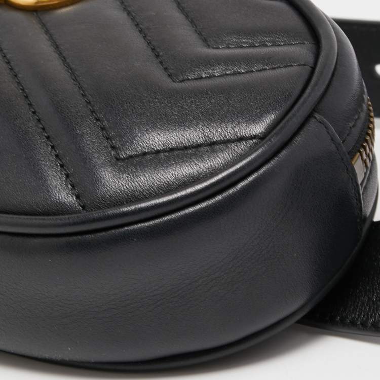 Pre Owned Gucci Black Matelassé Leather GG Marmont Belt Bag