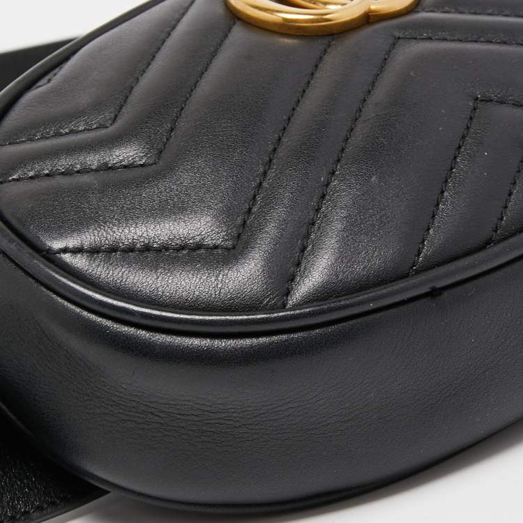 Pre Owned Gucci Black Matelassé Leather GG Marmont Belt Bag