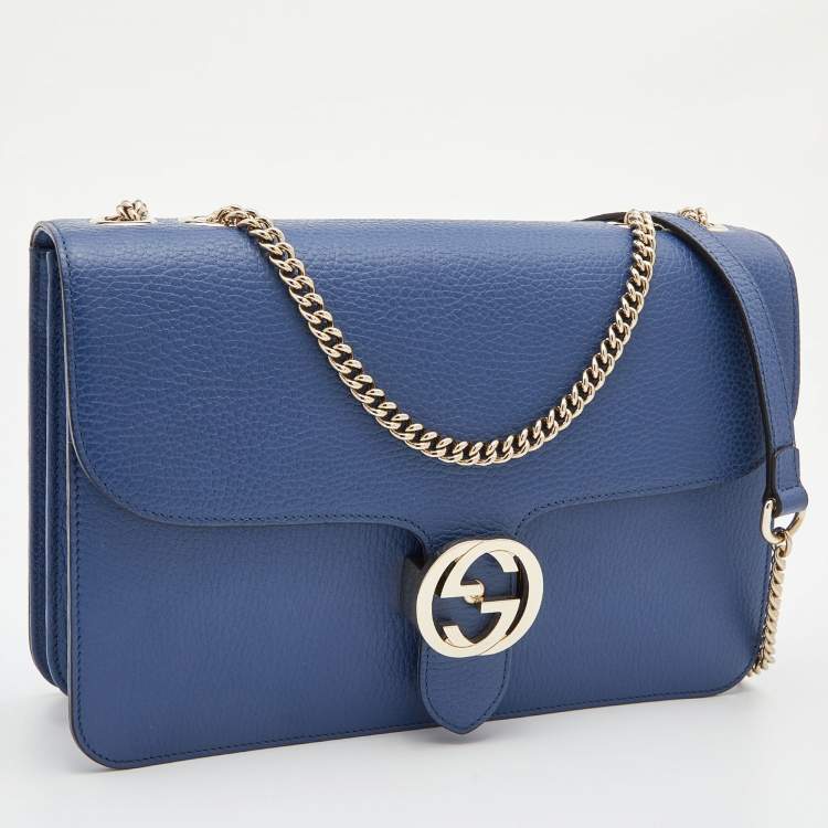 Pre Owned Gucci Blue Leather Medium Interlocking G Shoulder Bag