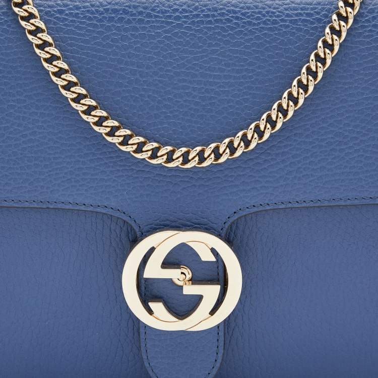 Pre Owned Gucci Blue Leather Medium Interlocking G Shoulder Bag