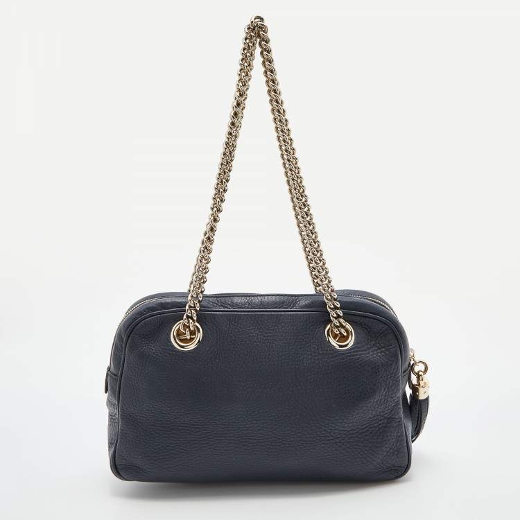 Pre Owned Gucci Blue Leather Medium Soho Chain Shoulder Bag