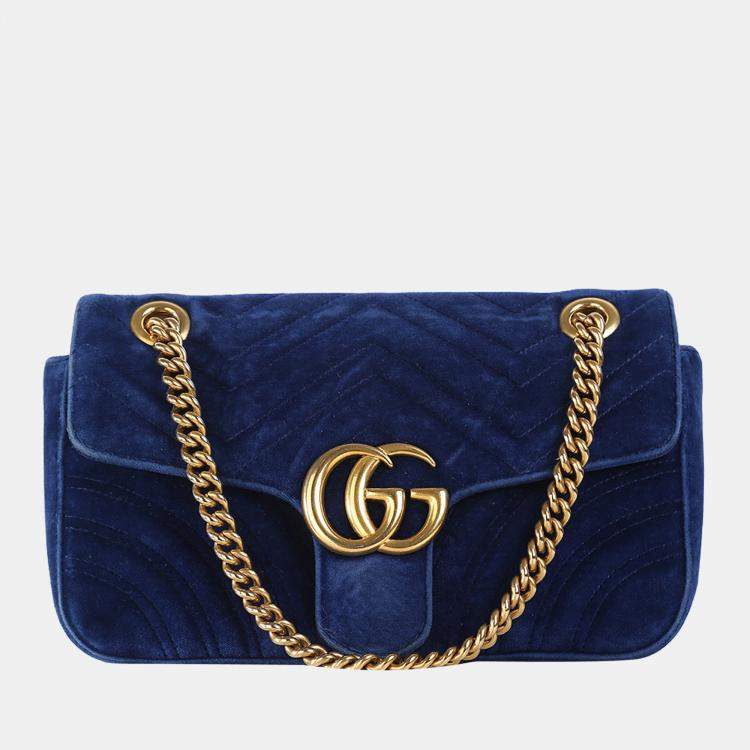 Gucci Blue Velvet GG Marmont Small Matelasse Shoulder Bag Gucci