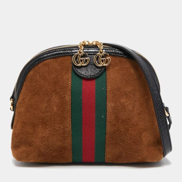 Gucci Brown Suede and Leather Small Web Ophidia GG Shoulder Bag Gucci