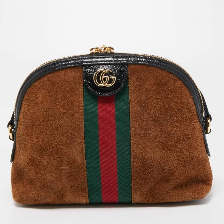 Pre Owned Gucci Brown Suede and Leather Small Web Ophidia GG Shoulder Bag