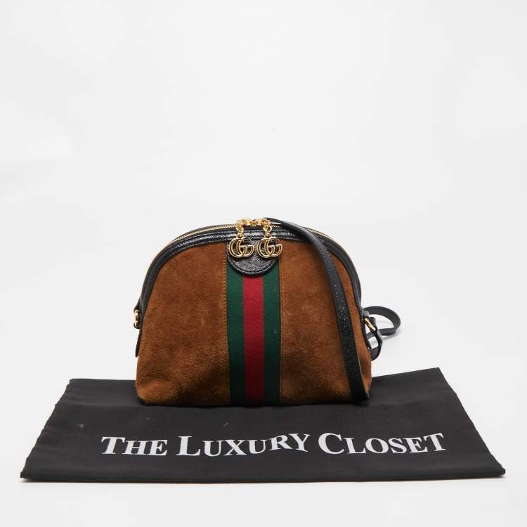 Pre Owned Gucci Brown Suede and Leather Small Web Ophidia GG Shoulder Bag
