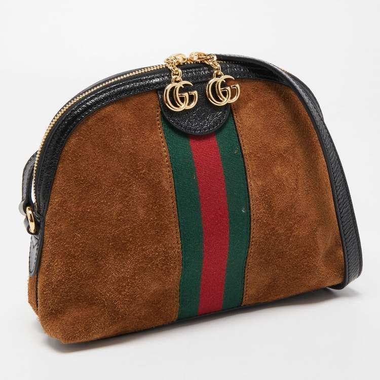 Pre Owned Gucci Brown Suede and Leather Small Web Ophidia GG Shoulder Bag
