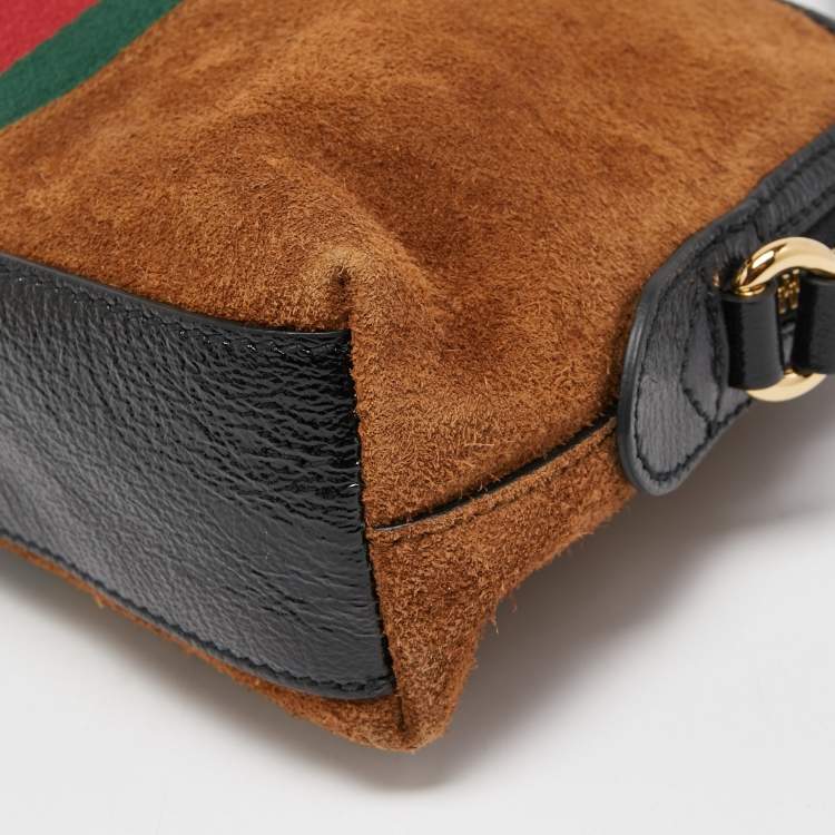 Pre Owned Gucci Brown Suede and Leather Small Web Ophidia GG Shoulder Bag