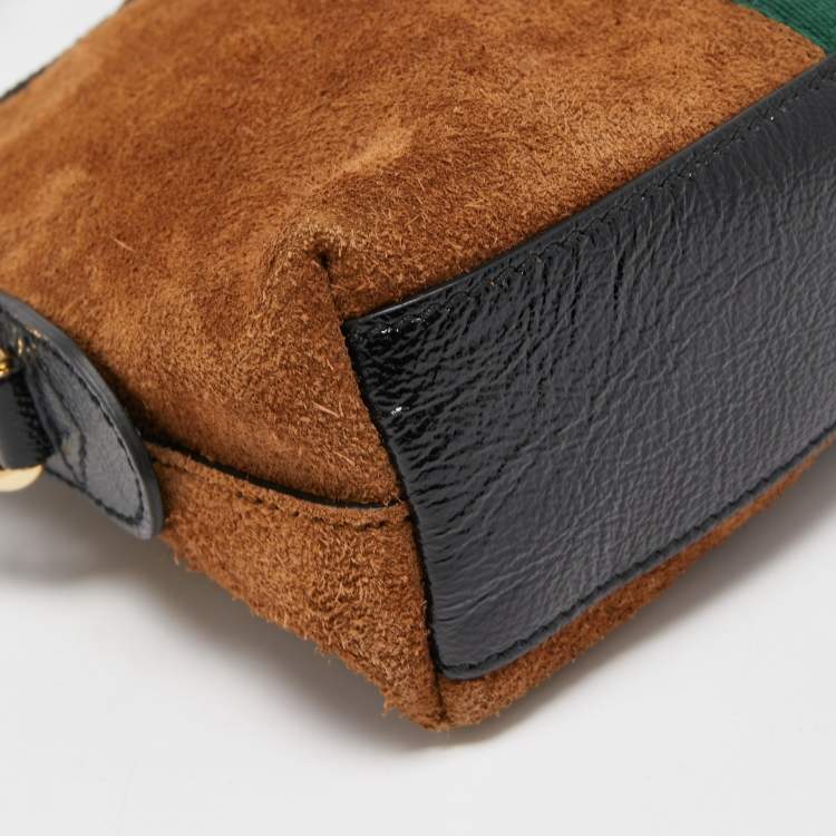 Pre Owned Gucci Brown Suede and Leather Small Web Ophidia GG Shoulder Bag