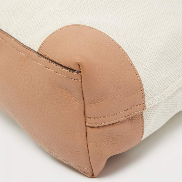 Pre Owned Gucci Brown/White Canvas and Leather Medium Soho Chain Tote