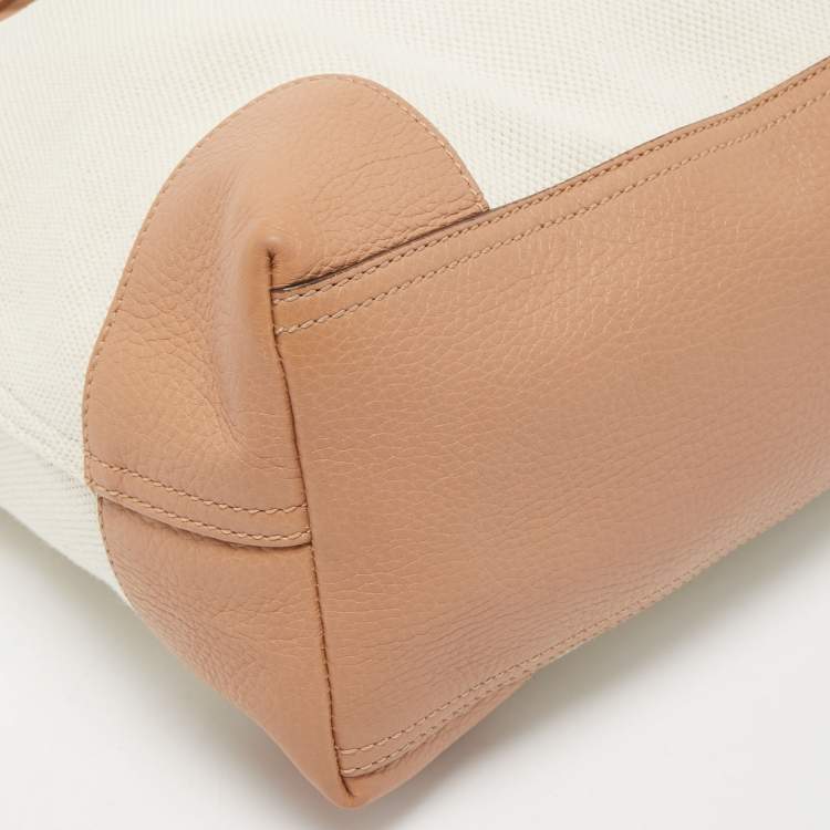 Pre Owned Gucci Brown/White Canvas and Leather Medium Soho Chain Tote